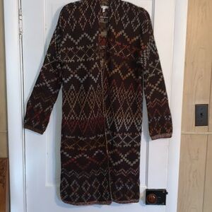Maurice's Cardigan Open Front Brown with Pattern of Fall Colors Great for Fall !